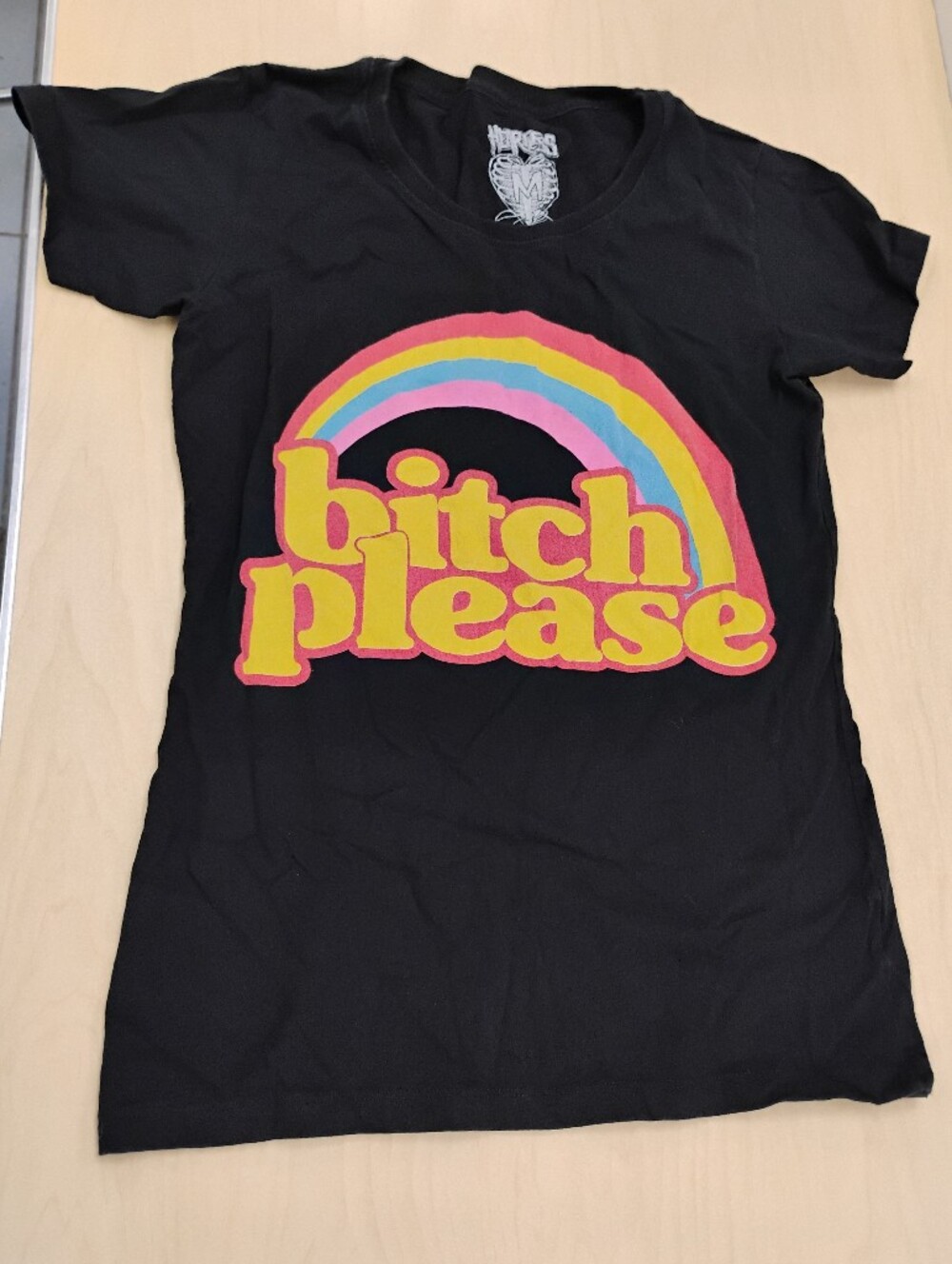 Heartless B**** Please Vintage-Inspired Black Graphic Tee with Rainbow Print